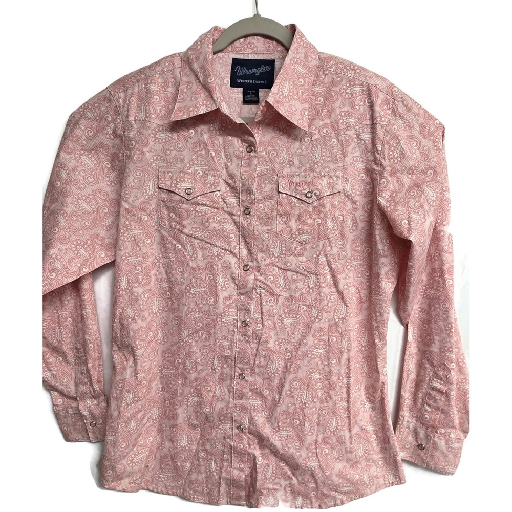 Wrangler Pink Western Pearl Snap Shirt Ribbon Western Breast Cancer Paisley